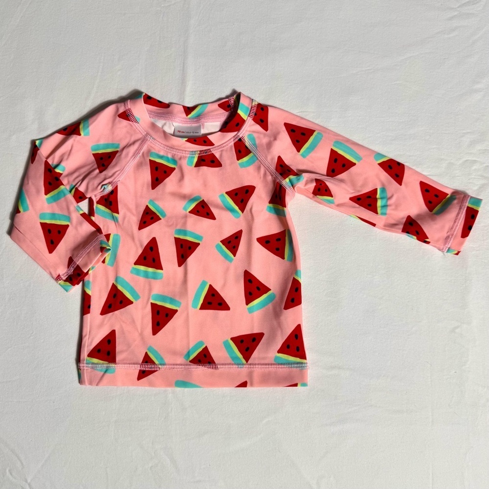 New Hanna Andersson Sunblock Rash Guard Girls 6-12M 70 cm Watermelons Swim Shirt